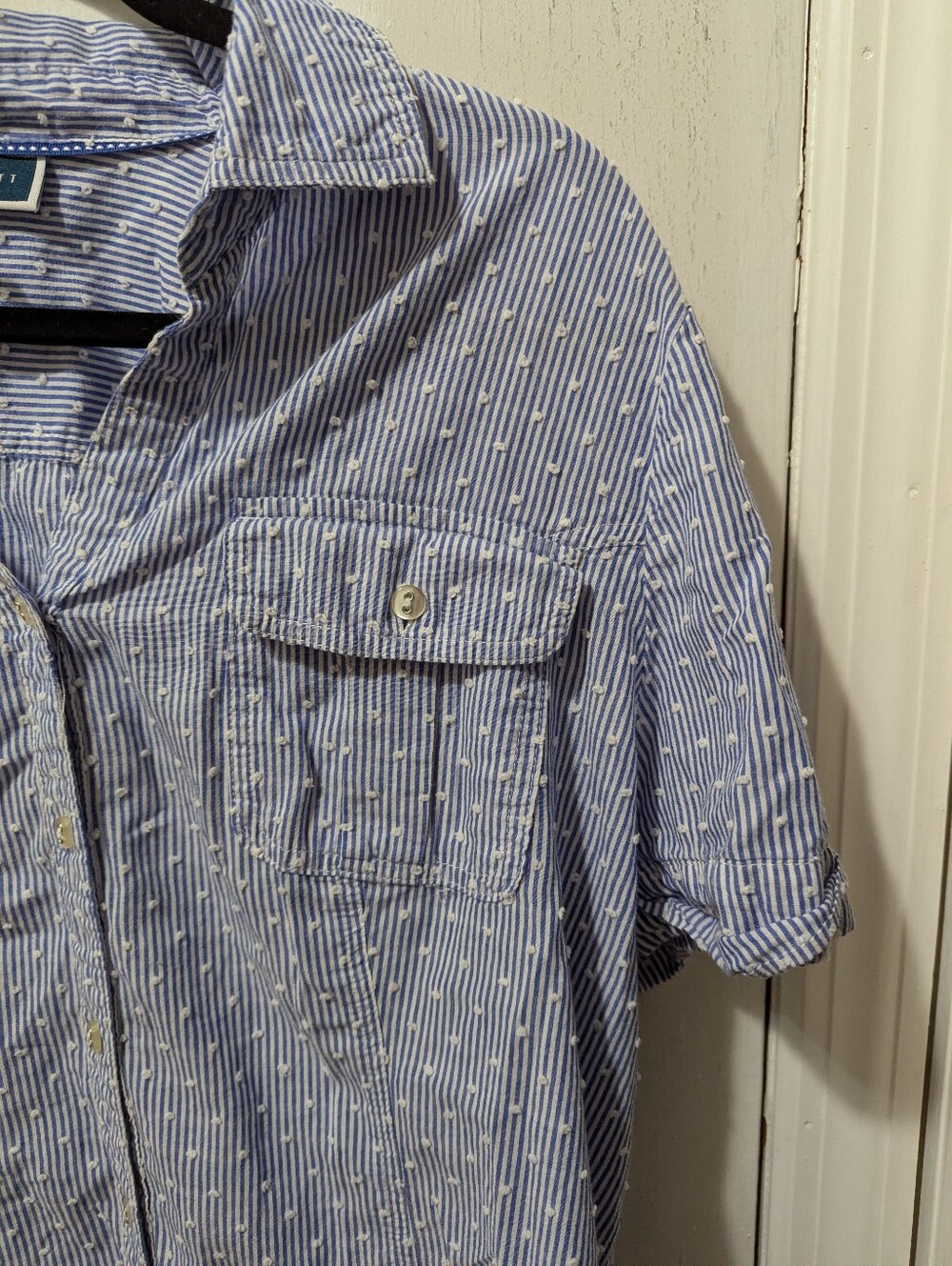 Karen Scott XL Blue Striped Short-Sleeve Button-Up Shirt - Picture 3 of 8